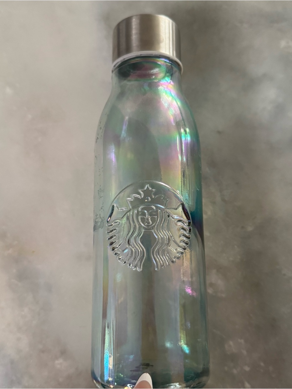Starbucks Iridescent Recycled Glass Water Bottle Made in SPAIN 20 oz Rainbow